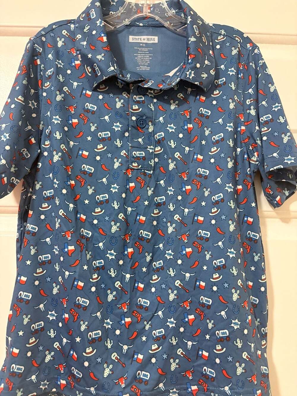 State of Mine Texas Polo Size M (8) Blue Western Print